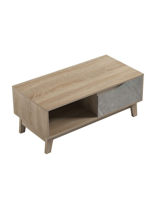 Rechteckiges Zentral Kaffeetisch Aus Holz Mit Schubladen Beiges Marmor-sonoma M90xL45xH38,5cm