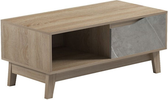 Rechteckiges Zentral Kaffeetisch Aus Holz Mit Schubladen Beiges Marmor-sonoma M90xL45xH38,5cm