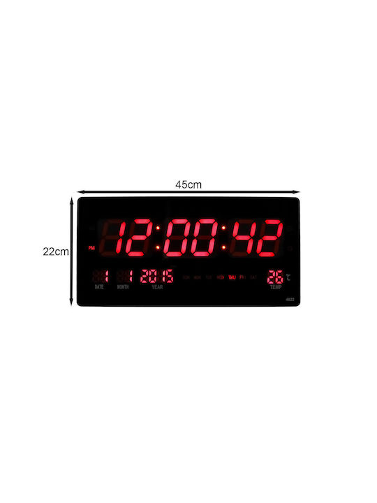Digital LED Wall Clock Alarm Clock Temperature Date Day Display Red-White 16961-4622b