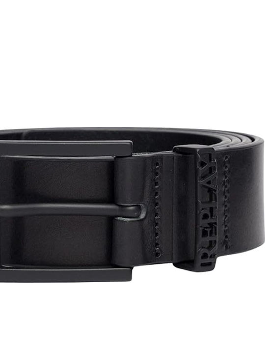 Replay Мъжки Колан Кожен от Кожа Черен