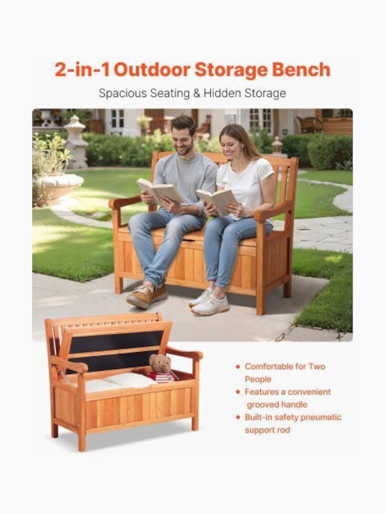 Vevor 2 Person Outdoor Wooden Storage Bench 33 Gal Porch Deck Box Waterproof