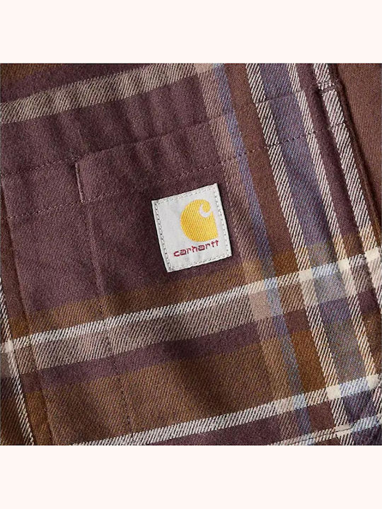 Long-sleeved Flannel Shirt in Wide Line Checked Dark Sepia