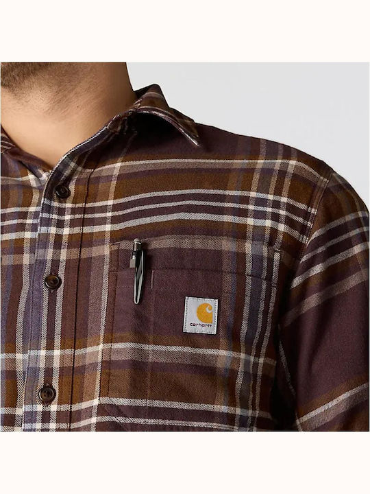 Long-sleeved Flannel Shirt in Wide Line Checked Dark Sepia