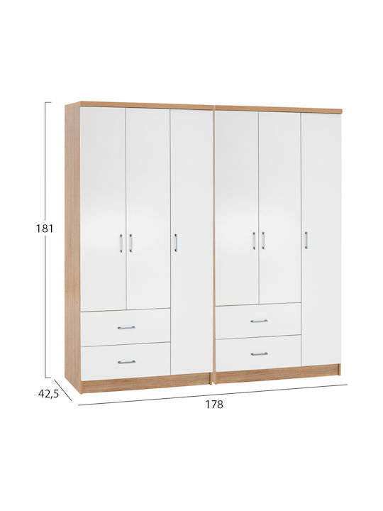 Sechs Türen Kleiderschrank Caesar Sonama, White 180x42.5x181cm