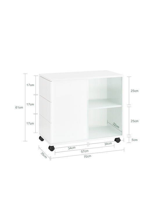 Rechteckig Beistelltisch Glas mit Rollen White B75xT35xH61cm