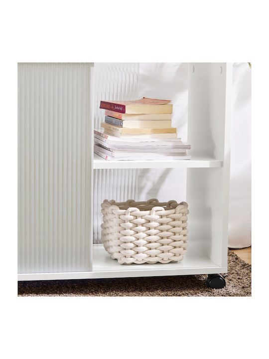 Rechteckig Beistelltisch Glas mit Rollen White B75xT35xH61cm