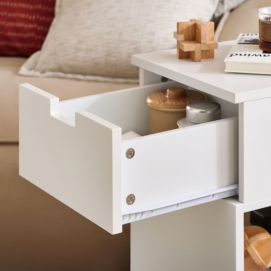 Rectangular Side Table Wooden with Wheels White L70xW30xH61cm.