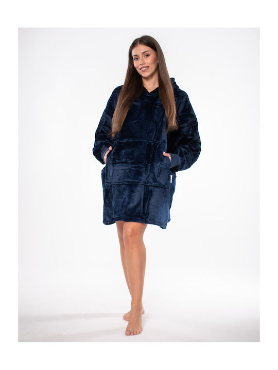 Sherpa Decke mit Ärmeln 80x84cm Navy Blau