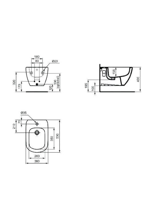 Ideal Standard Tesi Silk Μπιντέ Κρεμαστό 36x53cm