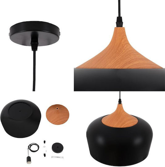VenCore Adjustable Pendant Light Black Bell with Socket E27 35x35x27cm