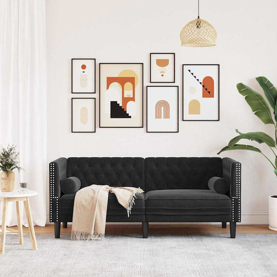 Τριθέσιος Καναπές Βελούδινος Μαύρο 174x74.5x70.5εκ.