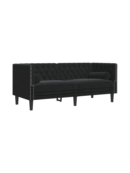 Τριθέσιος Καναπές Βελούδινος Μαύρο 174x74.5x70.5εκ.
