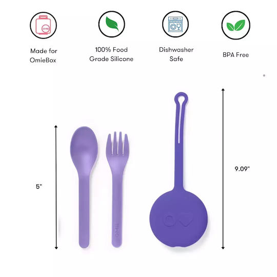 Omie Baby Cutlery Set made of Silicone in Case Purple 2pcs