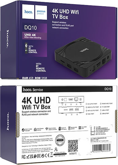Hoco TV Box DQ10 Navio 47069-OC 4K UHD with WiFi USB 2.0 4GB RAM and 32GB Storage Space with Operating System Android 12.0