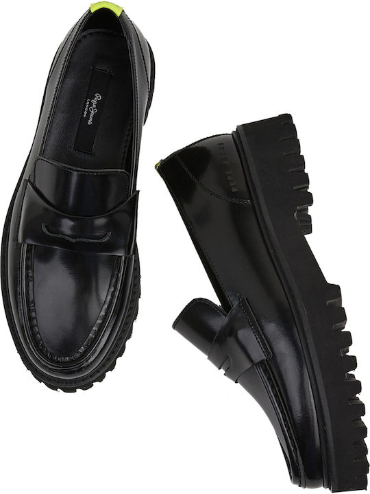 Leather Women's Loafers in Black Color