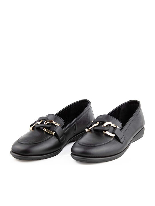 Leather Women's Loafers in Black Color