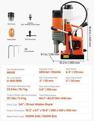 Vevor Κολωνάτο Δράπανο CLZJPCSDJ50MZJK7N001V2 με Ισχύ 1.35kW