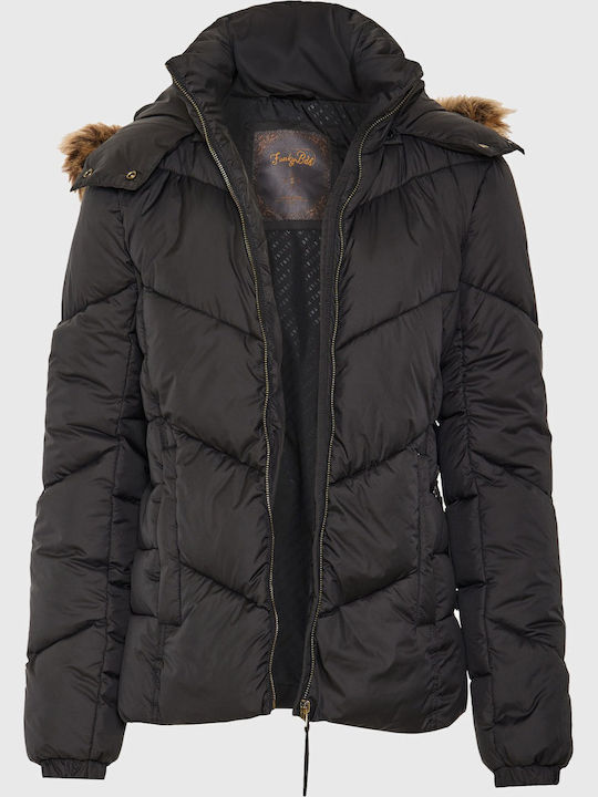 Women's Long Puffer Jacket for Winter with Hood Black