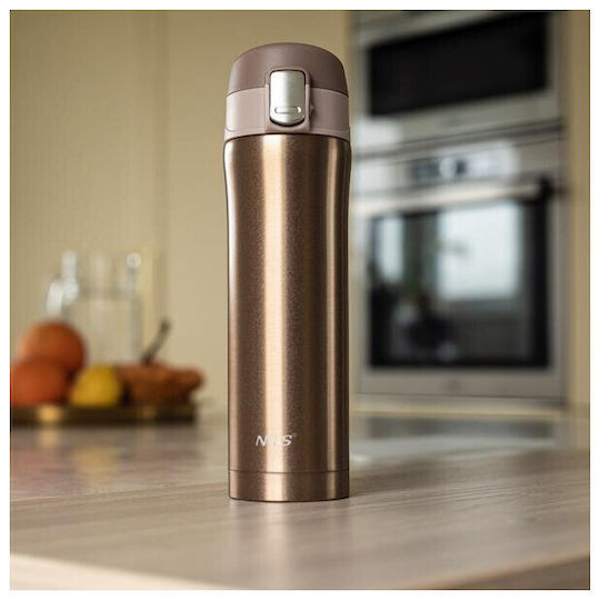Nils Glass Thermos Stainless Steel 430ml Gold with Straw and Handle