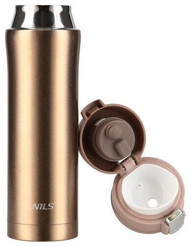 Nils Glass Thermos Stainless Steel 430ml Gold with Straw and Handle