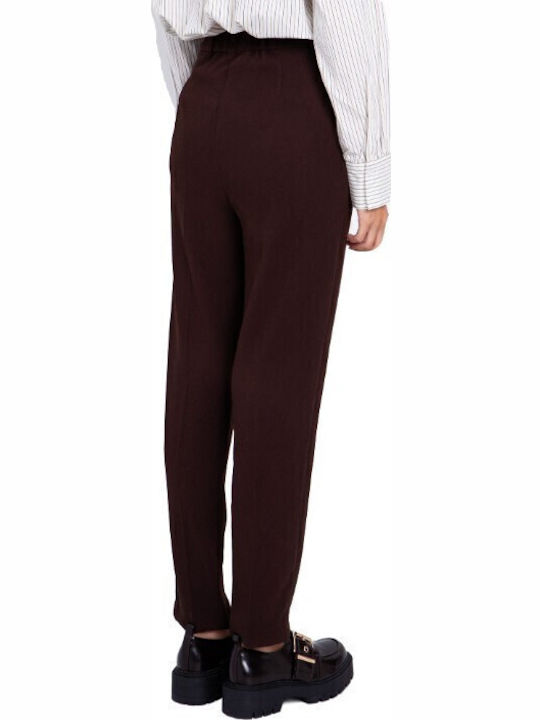 Damen Hoch tailliert Stoff Hose mit Gummizug in Lockere Passform Brown