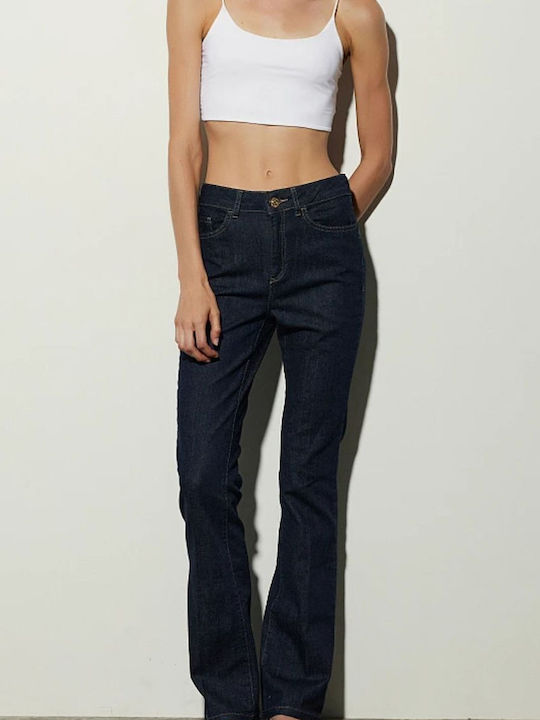 Γυναικείο Jean Παντελόνι Mid Rise σε Bootcut Εφαρμογή Σκουρο Μπλε Denim