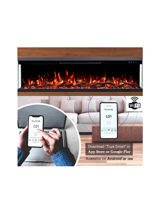 Electric Fireplace Three-Sided Smart Notting Berlin 50 Wall Mounted Insert LED 1800w Hitense