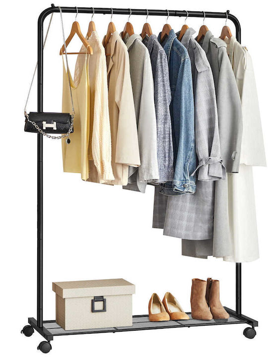Wheeled Floor Garment Rack made of Metal Black
