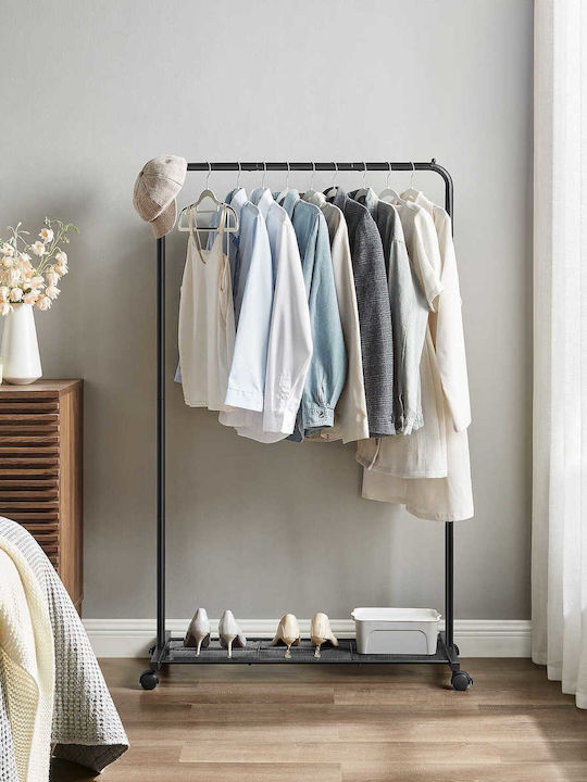 Wheeled Floor Garment Rack made of Metal Black