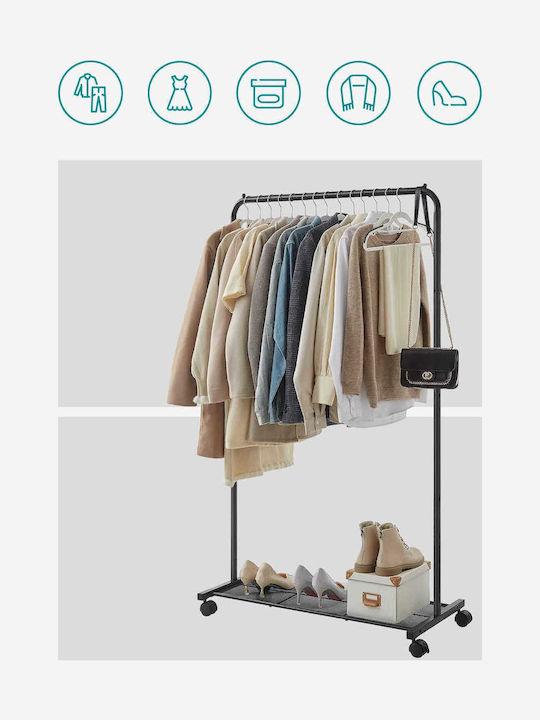 Wheeled Floor Garment Rack made of Metal Black