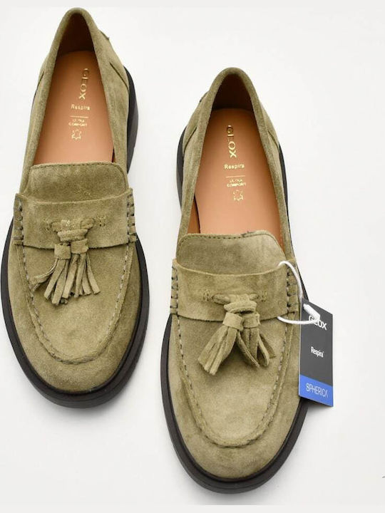 D Spherica Ec1 Leather Women's Loafers in Green Color