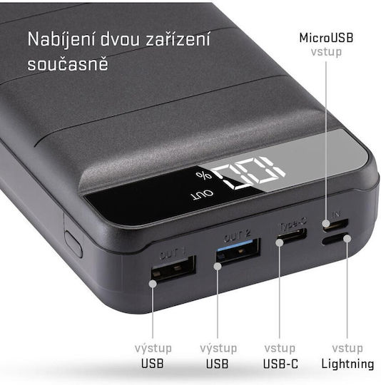 Yenkee YPB 3010 Power Bank 30000mAh με 2 Θύρες USB-A Μαύρο