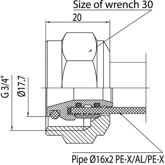 Conector 12-16-g3 4 18 Placat Cu Nichel Țevi Pex-al-pex 12-16 G 3 4