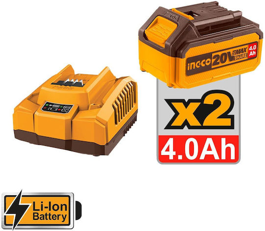 Ingco COSLI241198E Set Roată unghiulară & Mașină de găurit cu impact & Ciocanul Brushless 20V cu 2 baterii 4Ah și husă