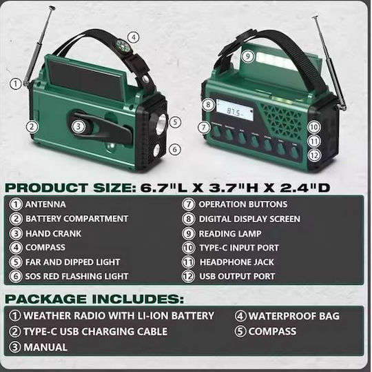 Sayin Portable Radio Solar Green