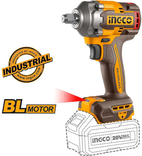 Ingco Set Angle Wheel & Impact Drill Driver & Impact Driver & Hammer & Lens Brushless 20V with 2 Batteries 4Ah and Case