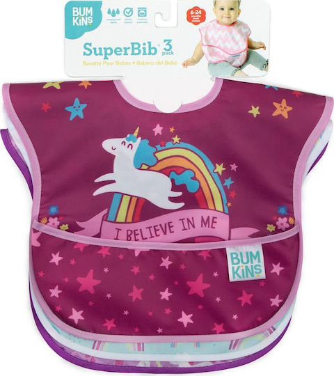 Bumkins Superbib Bib Fabric with Hoop & Loop Fastener & Pocket Multicolored for 24 m+ 3pcs