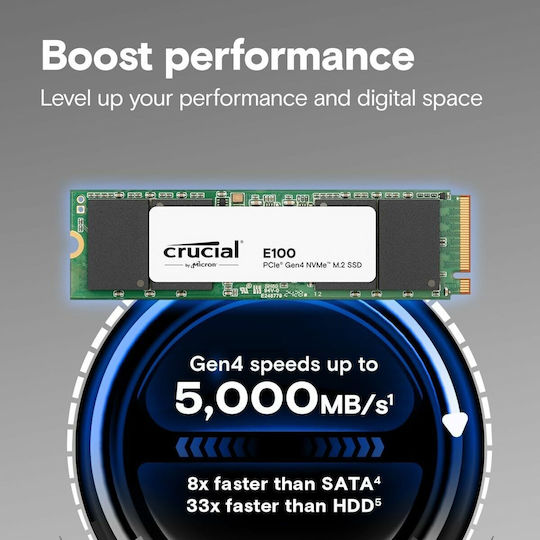 Crucial E100 SSD 2TB τύπου M.2 με σύνδεση PCI Express 4.0 CT2000E100SSD8