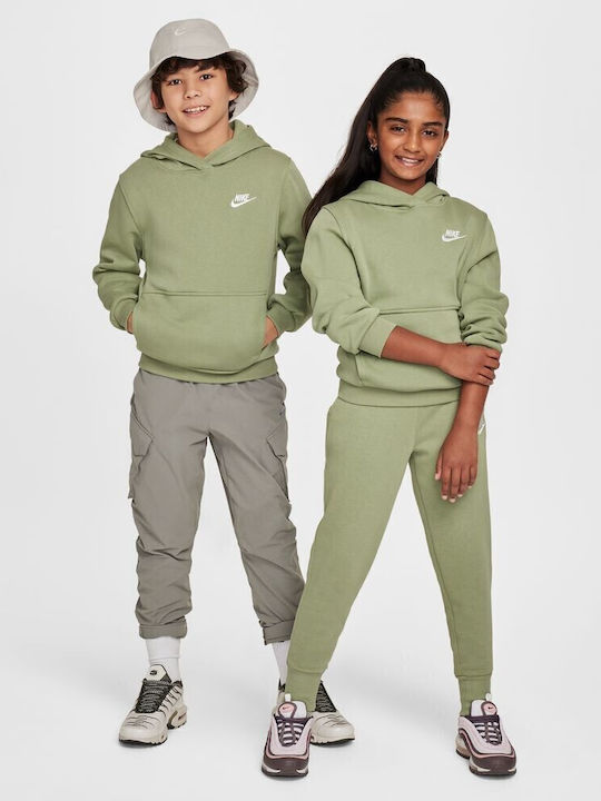 Fleece Kids Sweatshirt with Hood and Pockets Oil Green Sportswear Club