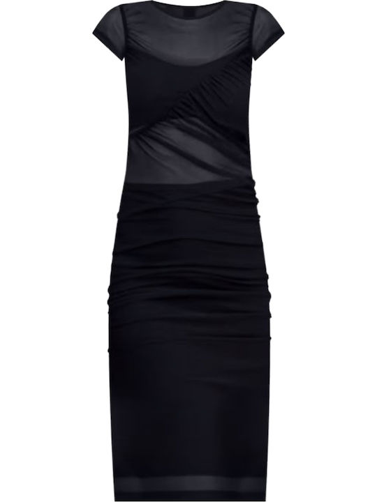 Summer Mini Evening Dress with Tulle & Mesh Black