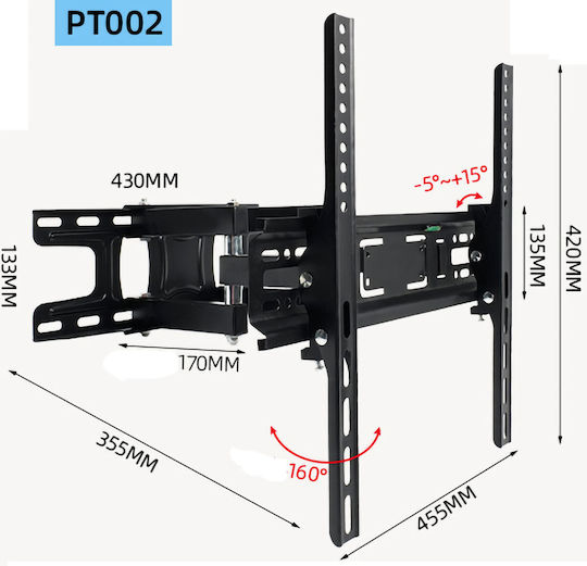 Uncle George 01.05.01-0010 Wall TV Mount with Arm up to 50kg Black