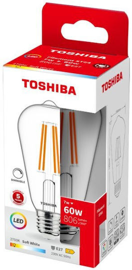 Toshiba LED крушка 7W за фасунга E27 и форма ST64 Топло бяло 806лм Димируем