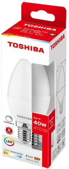 Toshiba Λάμπα LED 5W για Ντουί E14 και Σχήμα C35 Θερμό Λευκό 470lm Dimmable