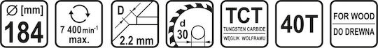 Carbide-tipped Circular Saw Blade 184x40x30 08827 Sthor