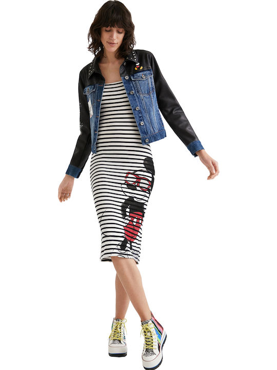 Mickey Summer Midi Dress with Slit Black