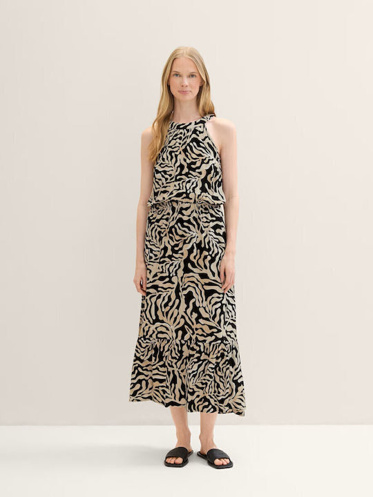 Summer Midi Dress with Ruffles Beige