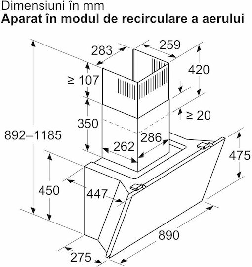 Bosch Șemineu Hotă 89cm Negru
