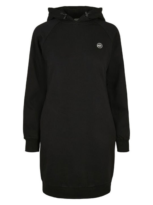 Rochie Mini Sport Mânecă Lungă Cu Glugă Neagră