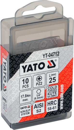 Screwdriver Bits Pz2 X 25mm 10pcs Yt-04712 Yato