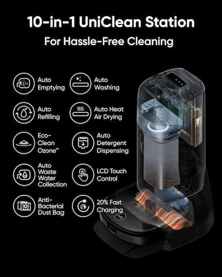 Eufy Omni S1 Pro Aspirator Robot cu Cartografiere Laser și Putere de Aspirație 8000Pa Negru